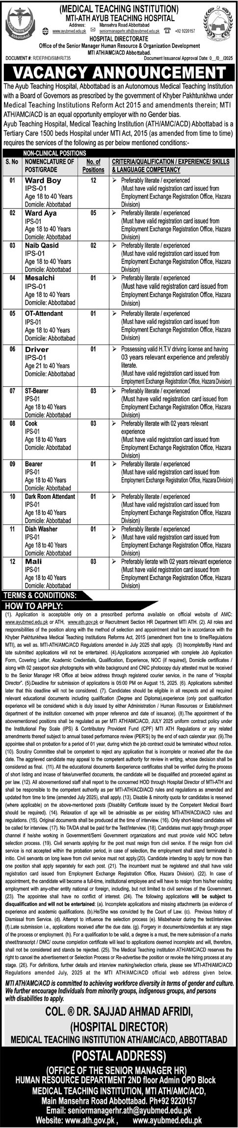 Ayub Teaching Hospital ATH Abbottabad Jobs 2025