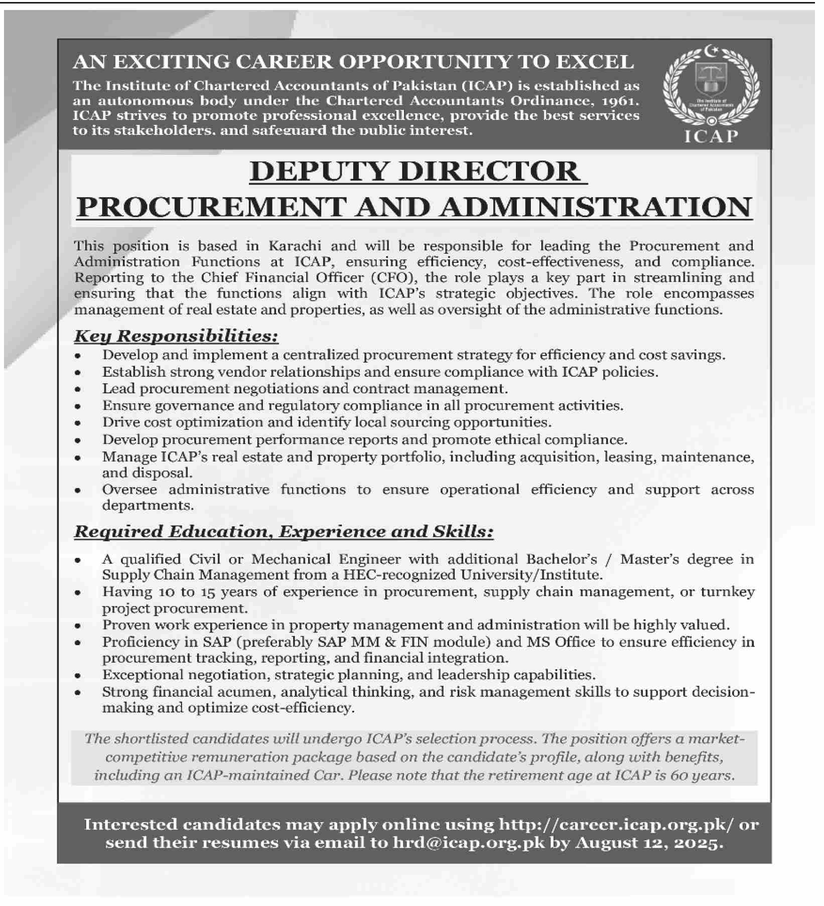 Institute Of Chartered Accountants Of Pakistan ICAP Jobs 2025