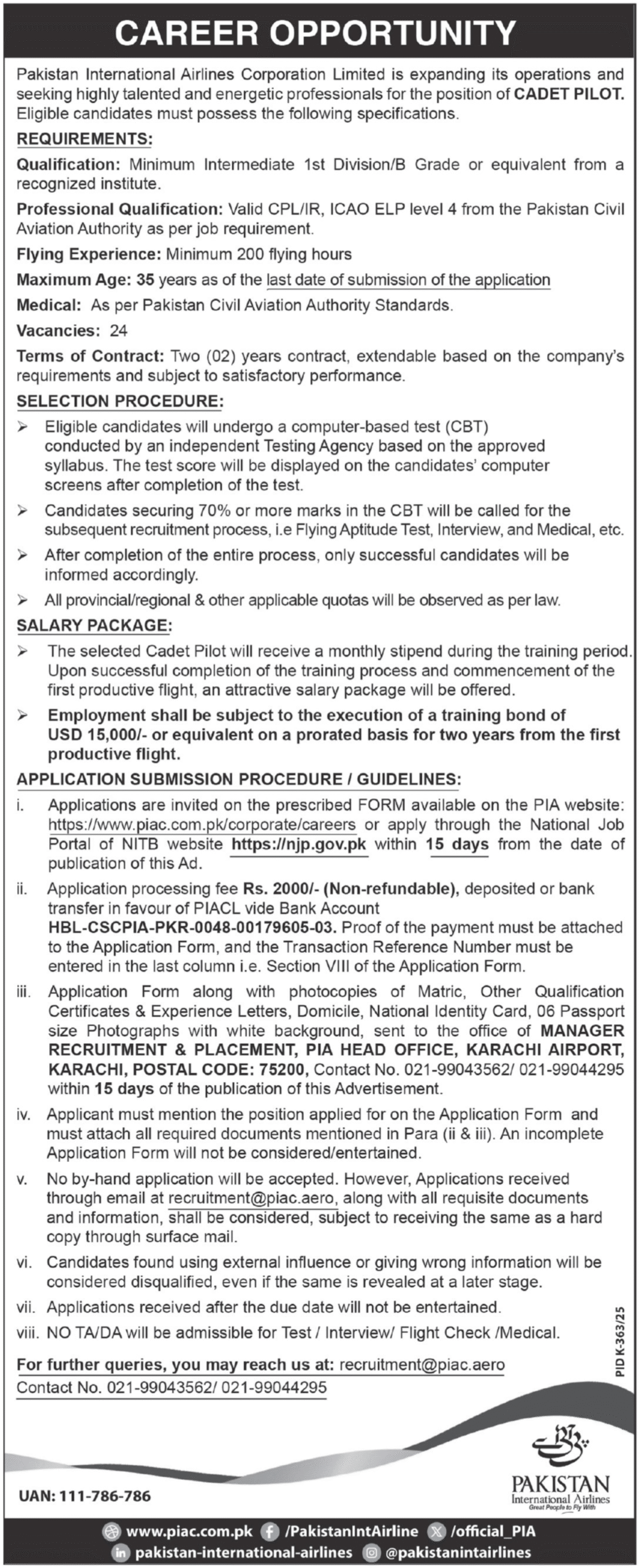 Pakistan International Airlines Company Limited Jobs 2025