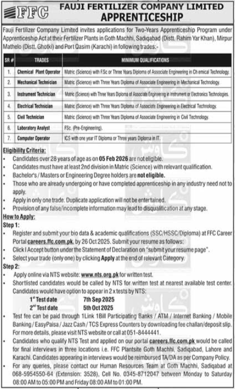 Fauji Fertilizer Company FFC Karachi Jobs 2025