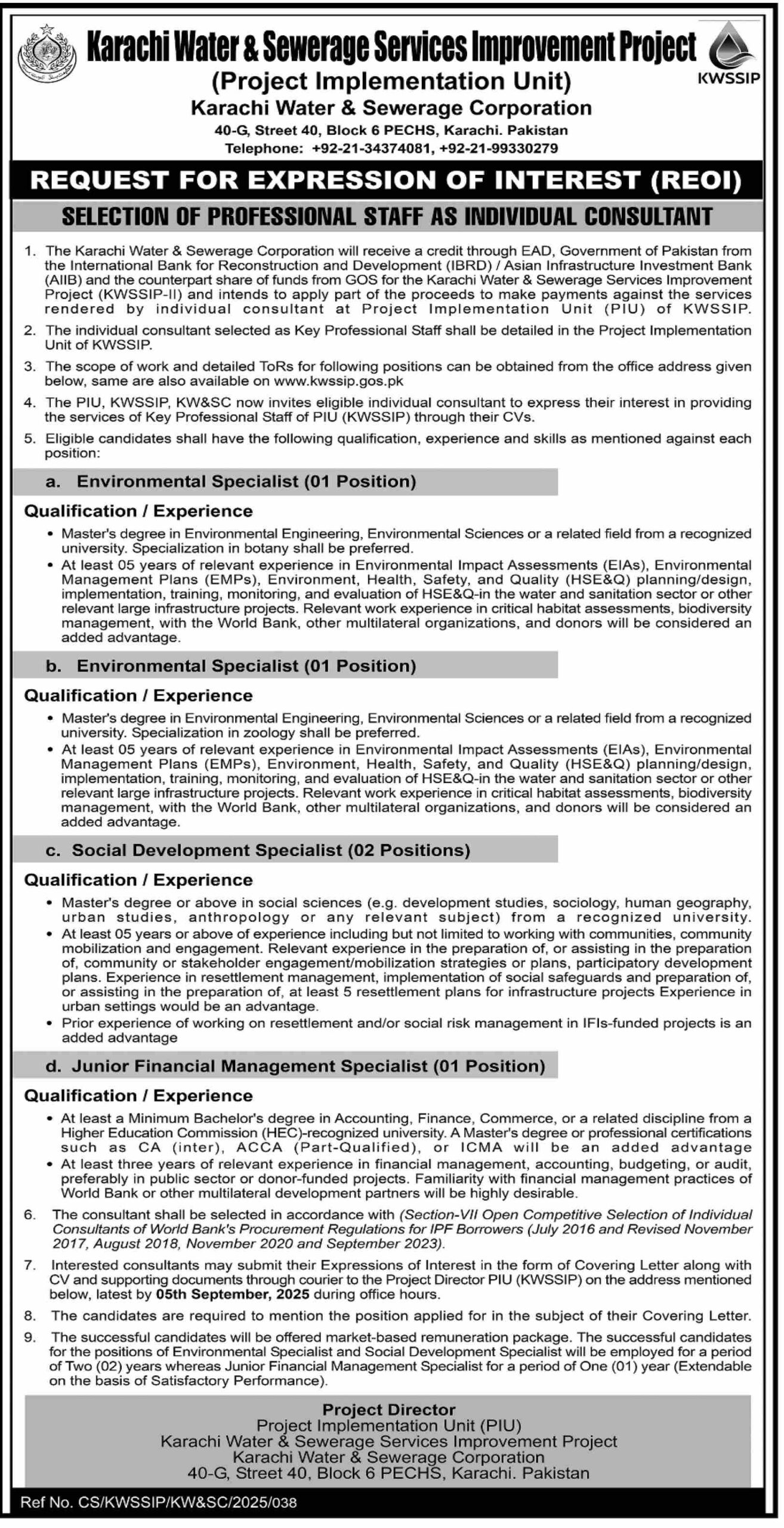 Karachi Water Sewerage Services KWSSIP Apply Jobs 2025