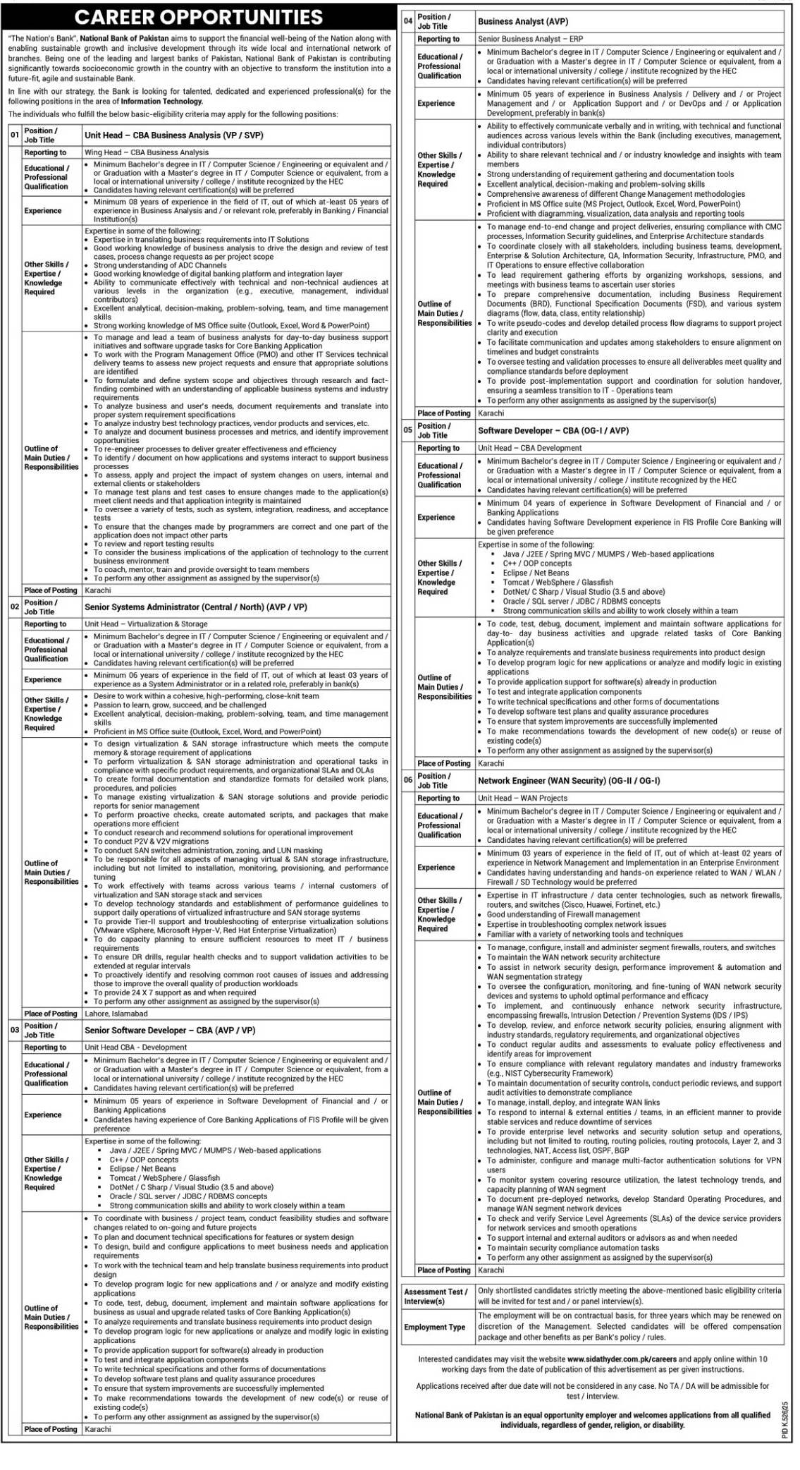 National Bank Of Pakistan NBP Karachi Jobs 2025