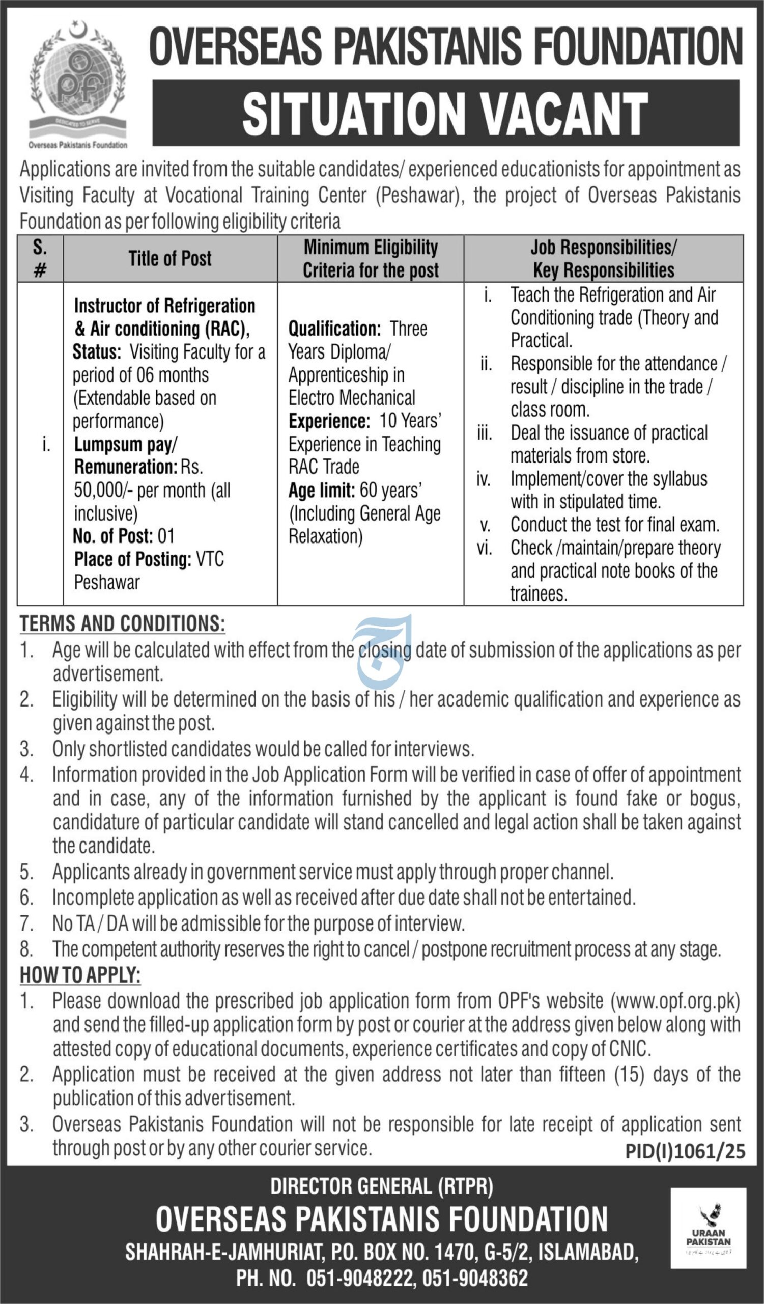 Overseas Pakistanis Foundation OPF Islamabad Jobs 2025