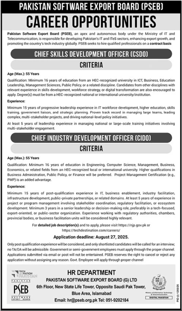 Pakistan Software Export Board PSEB Islamabad Jobs 2025