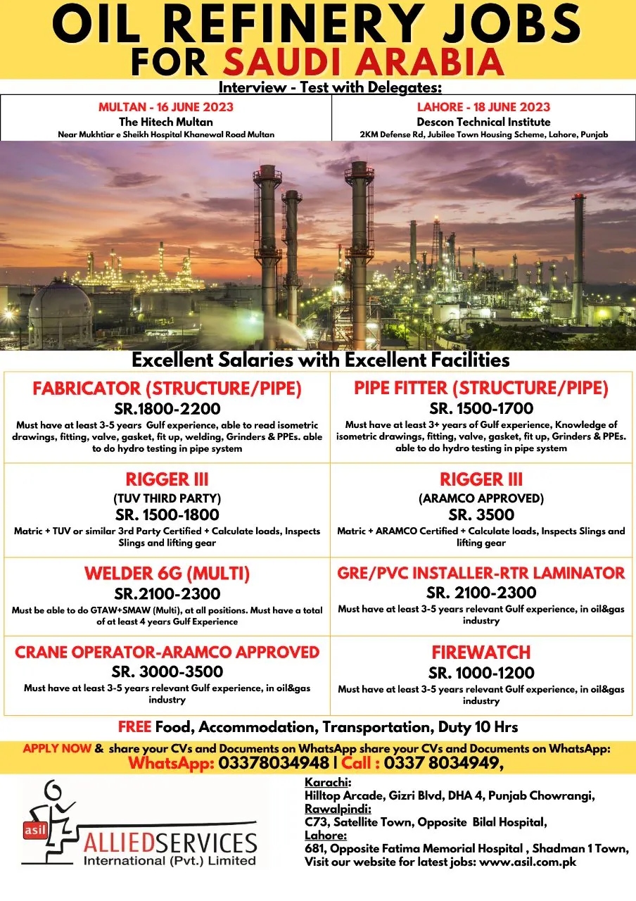 Oil Refinery Jobs in Saudi Arabia 2023