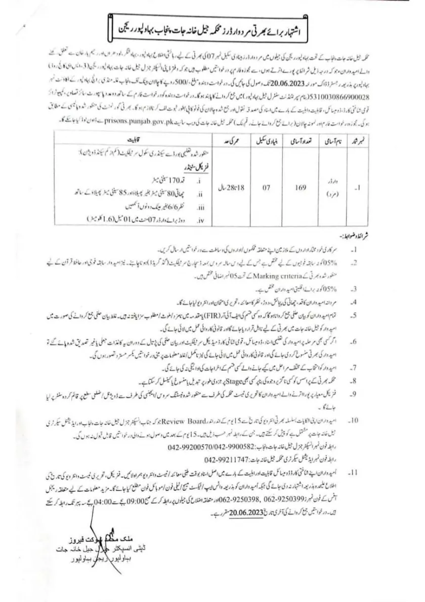 Prison Department Punjab Jobs 2023 - www.prisons.punjab.gov.pk